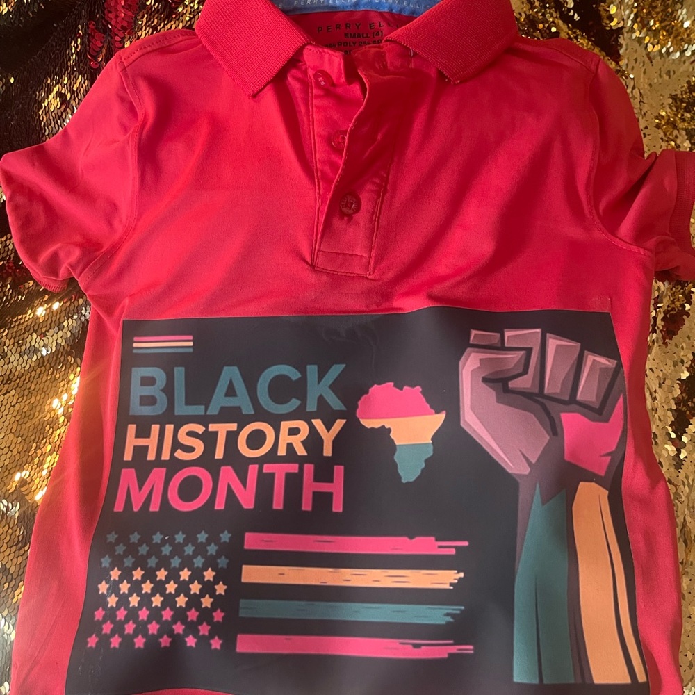 Red Size small 4 boys polo style shirt. Black History Month Inspired. Used Shirt
